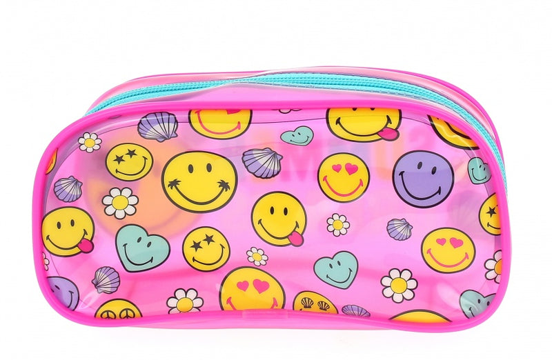 etui Smiley transparant/roze 22x11x6 cm