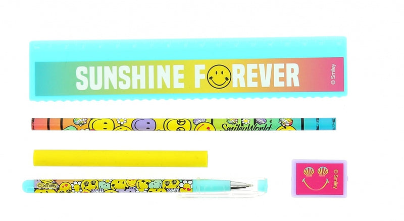 schrijfset Smiley blauw/geel 5-delig