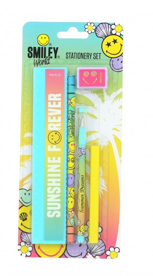 schrijfset Smiley blauw/geel 5-delig