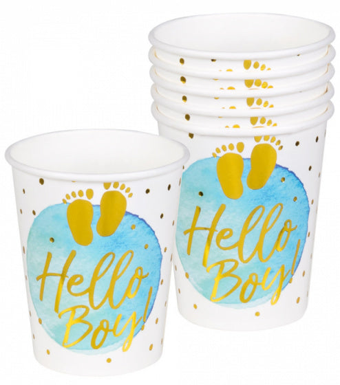 feestbekers Hello Boy! jongens papier wit/blauw 6 stuks