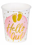 feestbekers Hello Girl! meisjes papier wit/roze 6 stuks