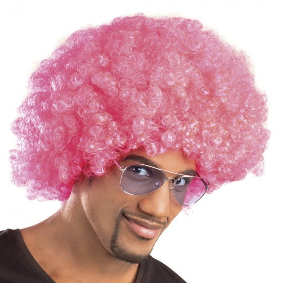 Pruik Afro Roze Volwassen