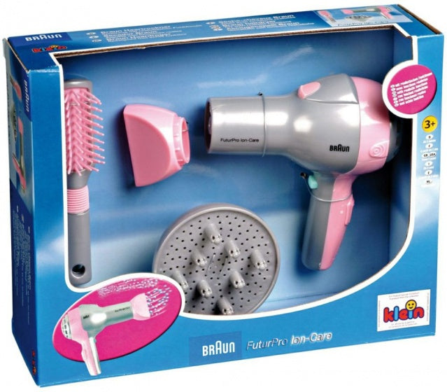 föhn met accessoires 4-delig roze/grijs