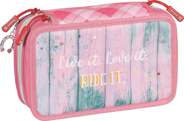 pennenetui Ponylove 3-vaks 19,5 cm roze/mint 34-delig