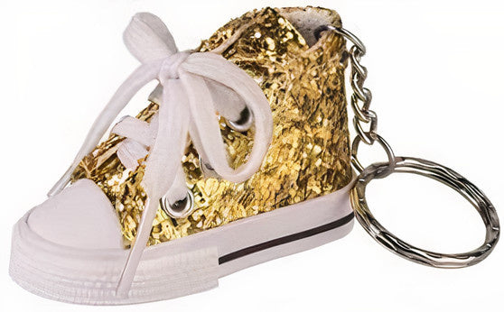 sleutelhanger Sportschoen Glitter 8,5 cm textiel goud