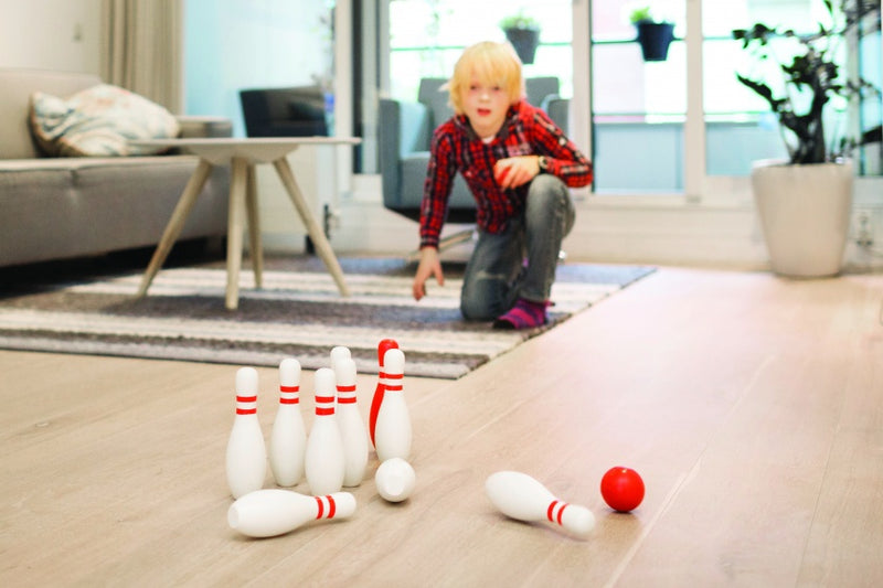 bowlingspel hout 12-delig wit/rood