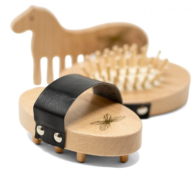 houten speelgoed Paardenverzorgingsset 10 cm bruin