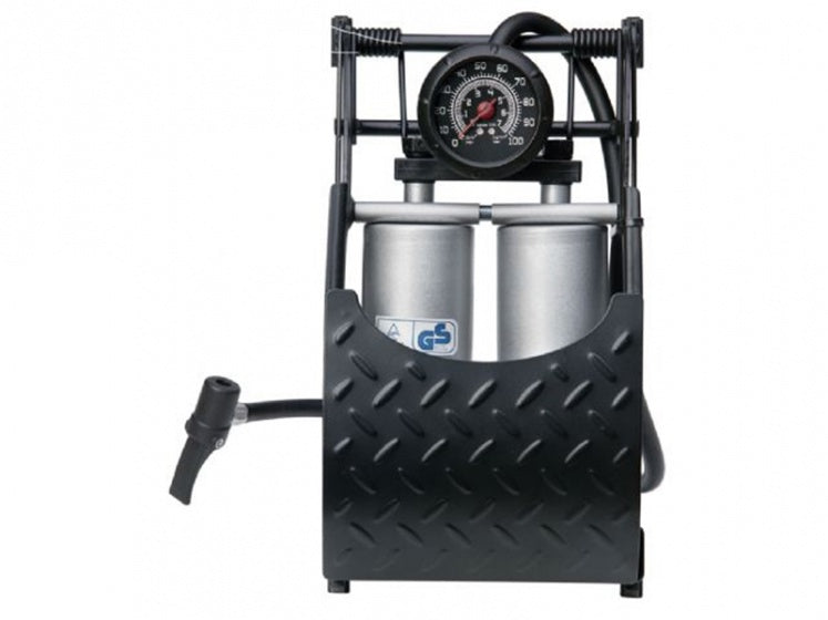 dubbele voetpomp met manometer Deluxe 7 bar staal zwart