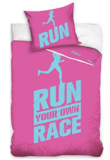 dekbedovertrek Run Your Own Race roze 140 x 200 cm