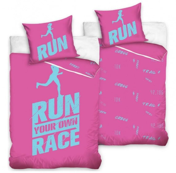 dekbedovertrek Run Your Own Race roze 140 x 200 cm