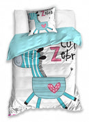dekbedovertrek Zebra 140 x 200 cm wit/mintblauw/roze
