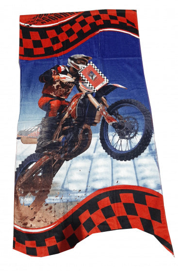 badlaken Motocross junior 70 x 140 cm katoen blauw