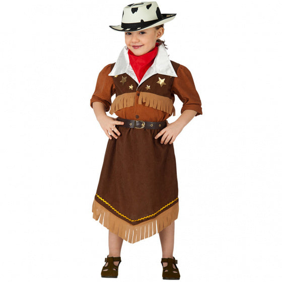 kostuum Cowgirl meisjes fluweel bruin maat 114