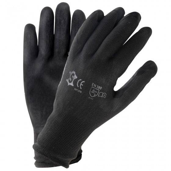 Montagehandschoen werkplaats Large - zwart nylon met PU-coating