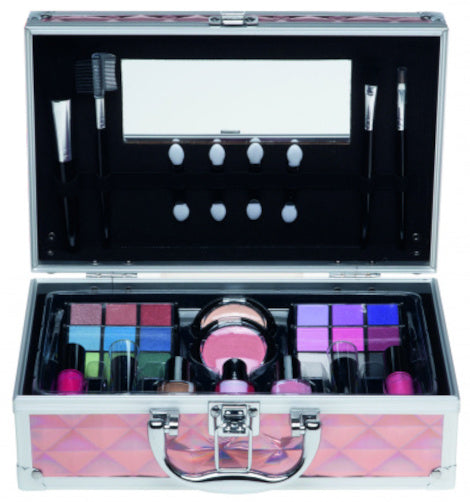 make-up koffer meisjes aluminium roze 42-delig