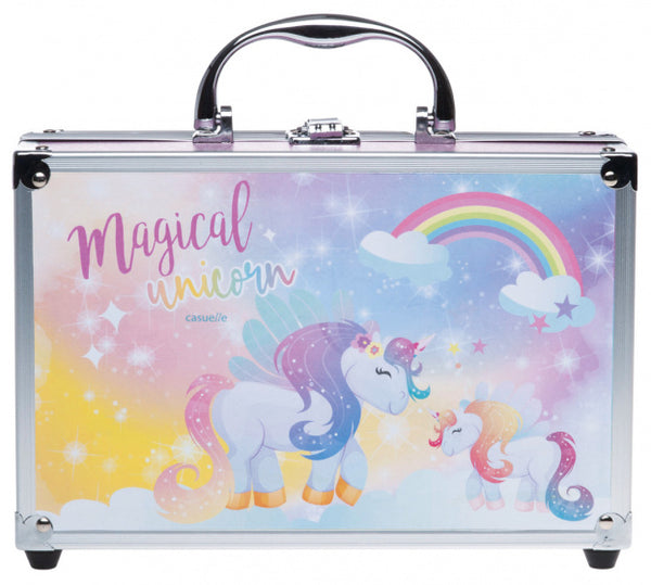 make-up koffer Unicorn meisjes aluminium roze 42-delig