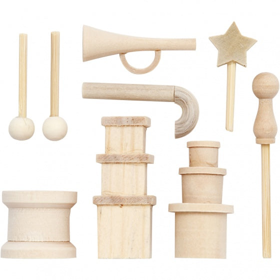 Kleine Houten Accessoires voor Decoratie Set, 13dlg.