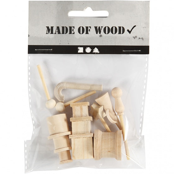 Kleine Houten Accessoires voor Decoratie Set, 13dlg.