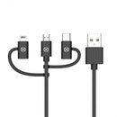 datakabel 3-in-1 micro-USB + MFI + USB-C 100 cm zwart