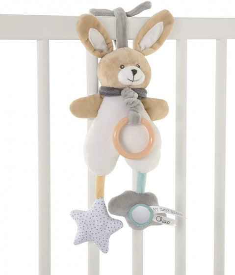 muziekdoosje Konijn junior 25 cm polyester beige/wit