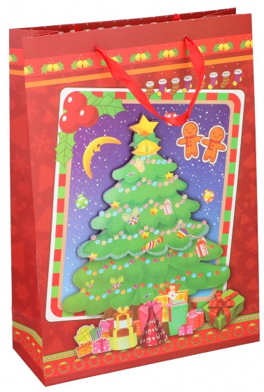 geschenktas Kerstboom 30 x 43 cm papier rood