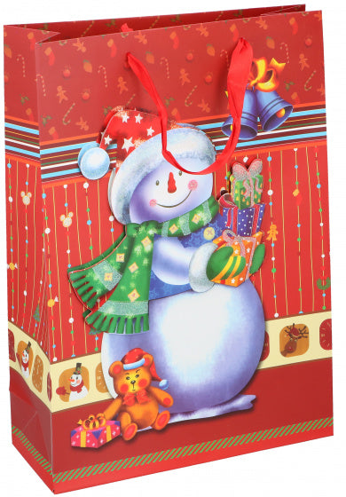 geschenktas Sneeuwpop 30 x 43 cm papier rood