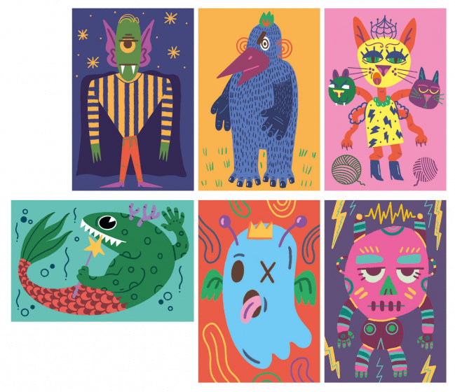 puzzelblokken Monsters junior 7 x 16 x 14 cm 6-delig
