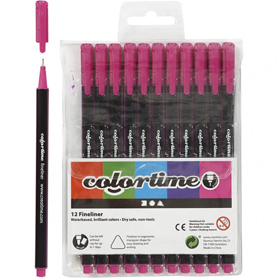 fineliner lijndikte 0,6-0,7 mm donkerroze 12 stuks