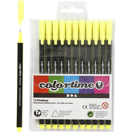 fineliner lijndikte 0,6-0,7 mm geel 12 stuks