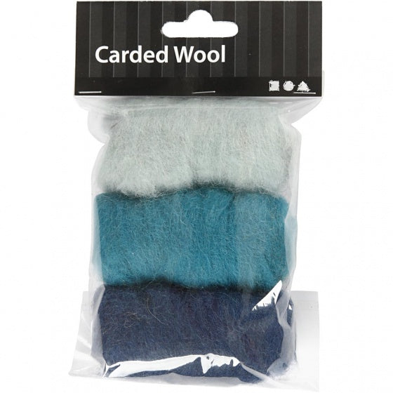 gekaarde wol blauw 10 gram 3 stuks