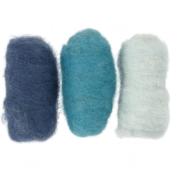 gekaarde wol blauw 10 gram 3 stuks