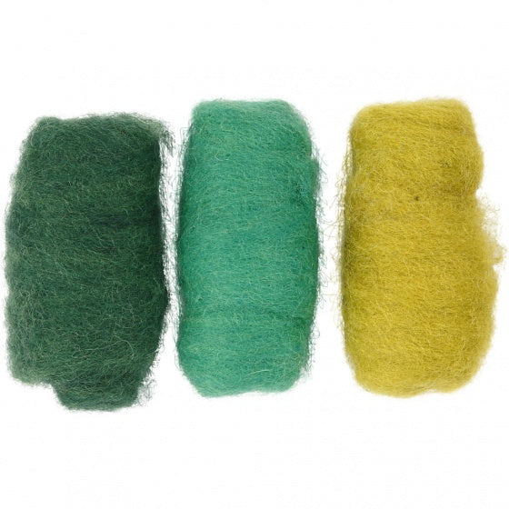 gekaarde wol groen 10 gram 3 stuks
