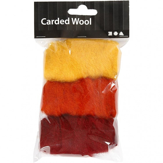 gekaarde wol rood/ geel 10 gram 3 stuks