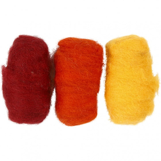 gekaarde wol rood/ geel 10 gram 3 stuks