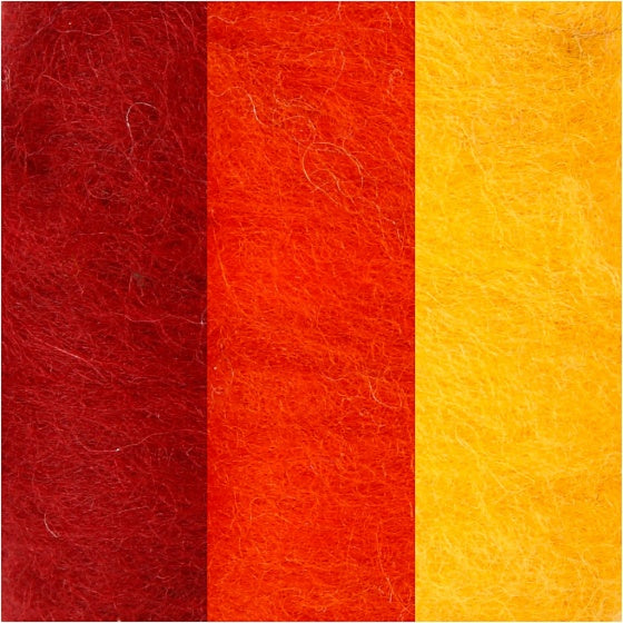 gekaarde wol rood/ geel 10 gram 3 stuks
