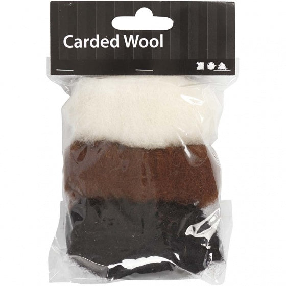 gekaarde wol wit/ zwart 10 gram 3 stuks