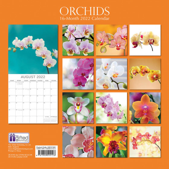 kalender 2022 Orchideeën 30 x 30 cm oranje/groen (en)