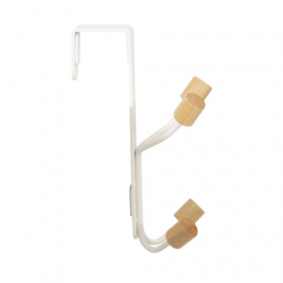 deurhanger Helsinki 4-haaks 19 cm staal/hout wit/blank