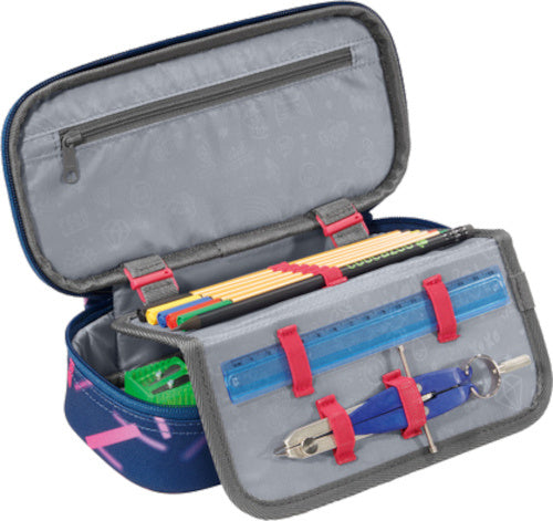 etui Cyber 24 x 11 x 6 cm polyester donkerblauw/roze