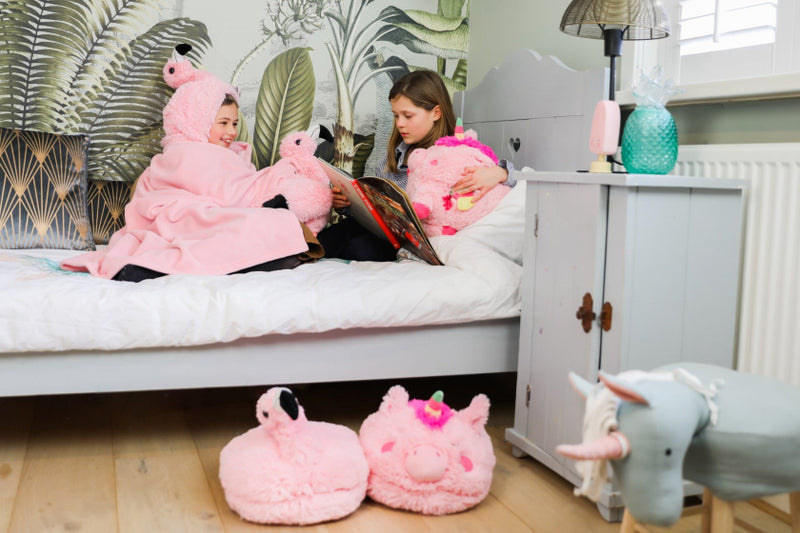deken Flamingo junior 130 x 100 cm fleece roze