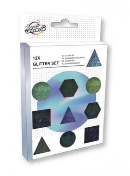 glitterset zwart/groen 12-delig