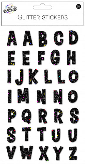 stickers ABC Glitter folie zwart 36 stuks