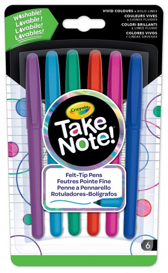 Crayola Take Note Afwasbare Viltstiften, 6st.