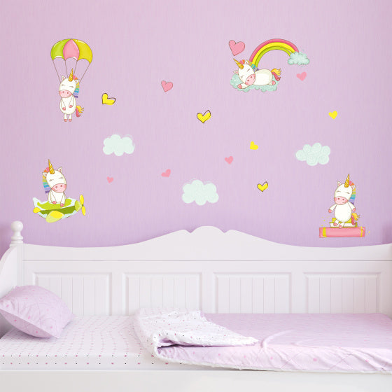 muursticker Baby Unicorn meisjes vinyl 18 stuks