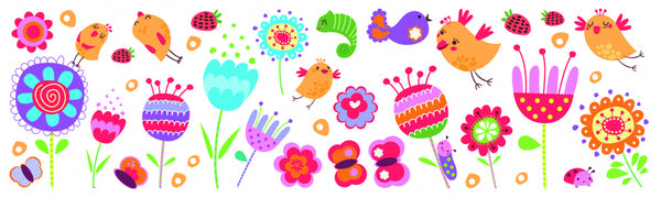 muursticker Birds & Flowers meisjes vinyl 35 stuks