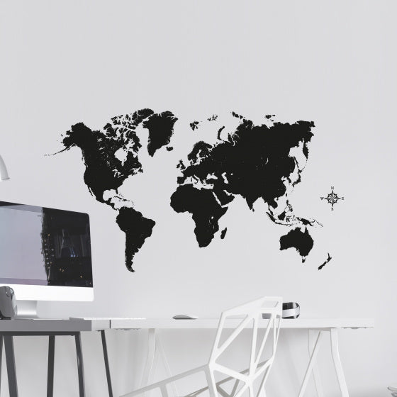 muursticker Black World Map 47 x 67 cm zwart