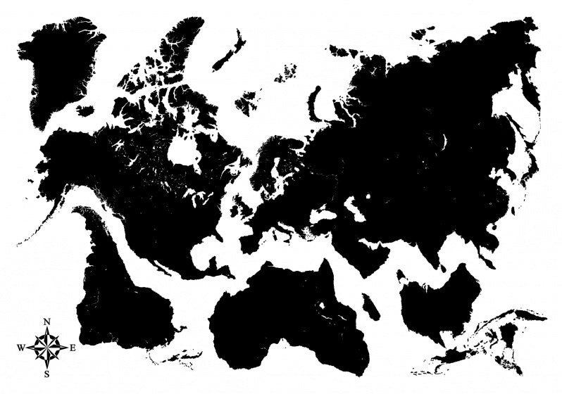 muursticker Black World Map 47 x 67 cm zwart