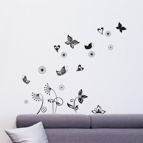 muursticker Butterfies Silhouette zwart 19 stuks