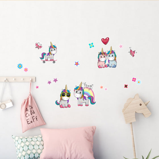muursticker Colourful Unicorns meisjes 20 stuks