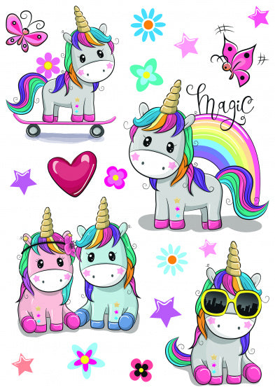 muursticker Colourful Unicorns meisjes 20 stuks